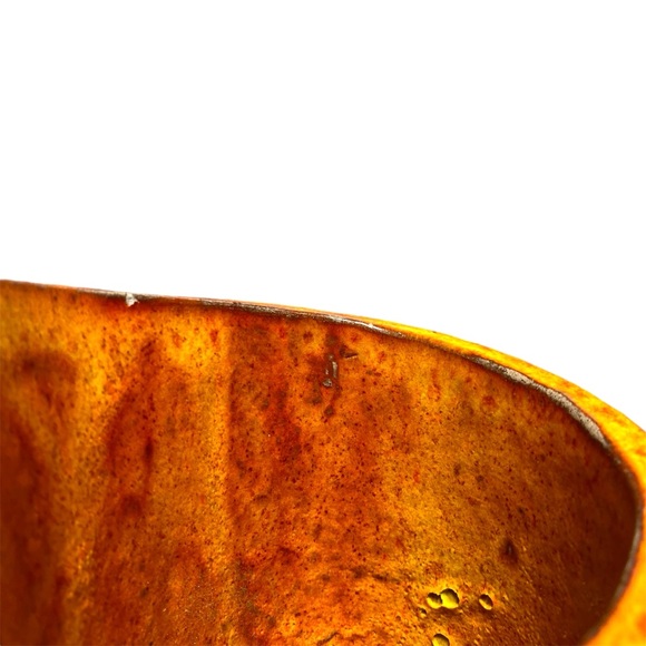 Handcrafted Pottery Vintage Planter Vase Copper Orange Abstract Mandala Pattern - Picture 12 of 13